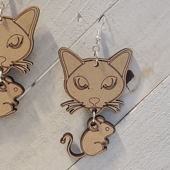 Handmade Cat and Mouse Earrings #1 - Picture 4 of 6